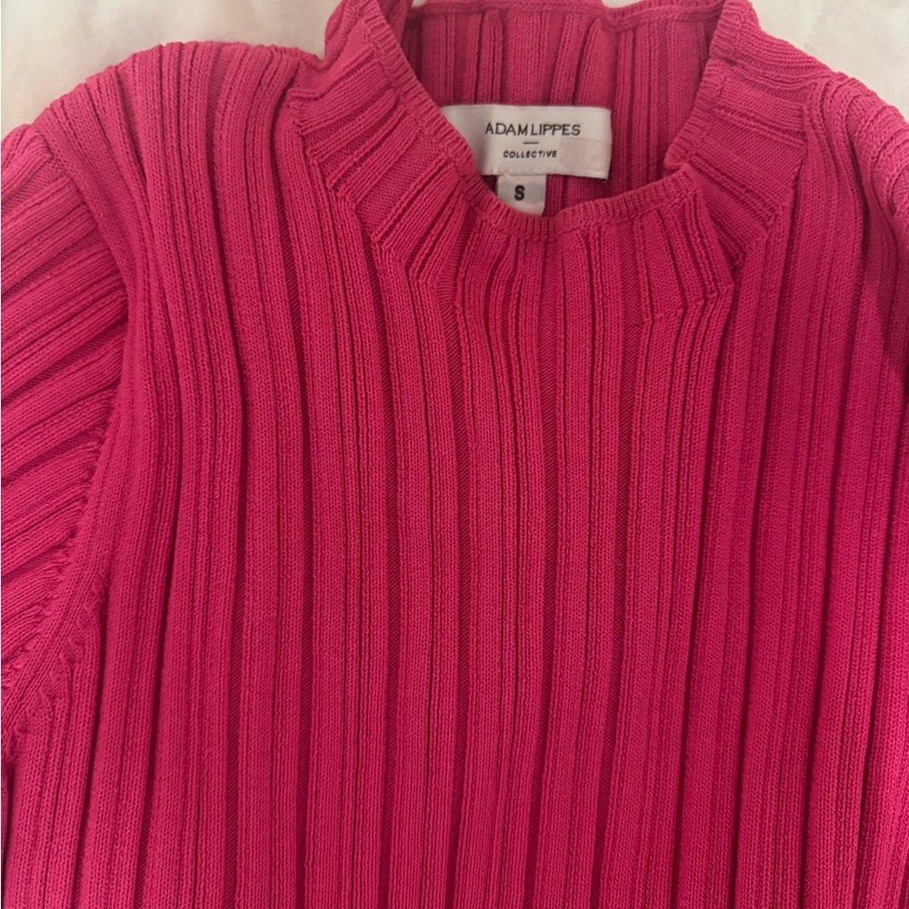 Adam Lippes Vibrant Pink Ribbed Turtleneck Sweater and Pant set